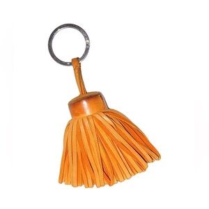 Hermès AUTHENTIC Carmen Leather Yellow Orange Fringe Key Ring Bag Charm